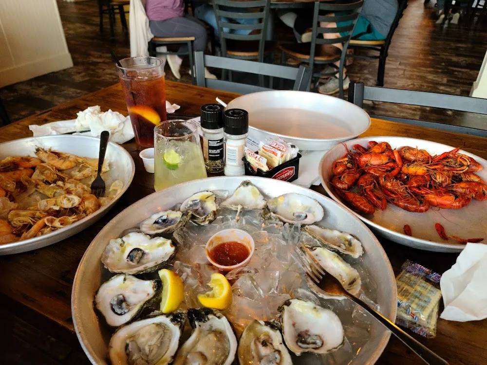 Boiled Shrimp Raw Oysters and Crawfish